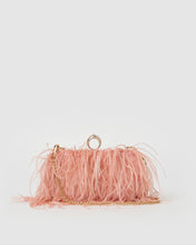Load image into Gallery viewer, Izoa Beatrice Clutch Pink Faux Feather