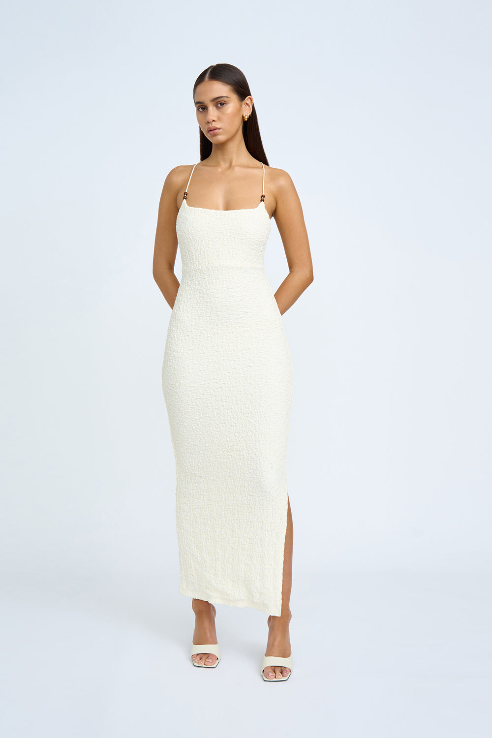 Bianca Rachele Pieced Side Cowl Midi Dress