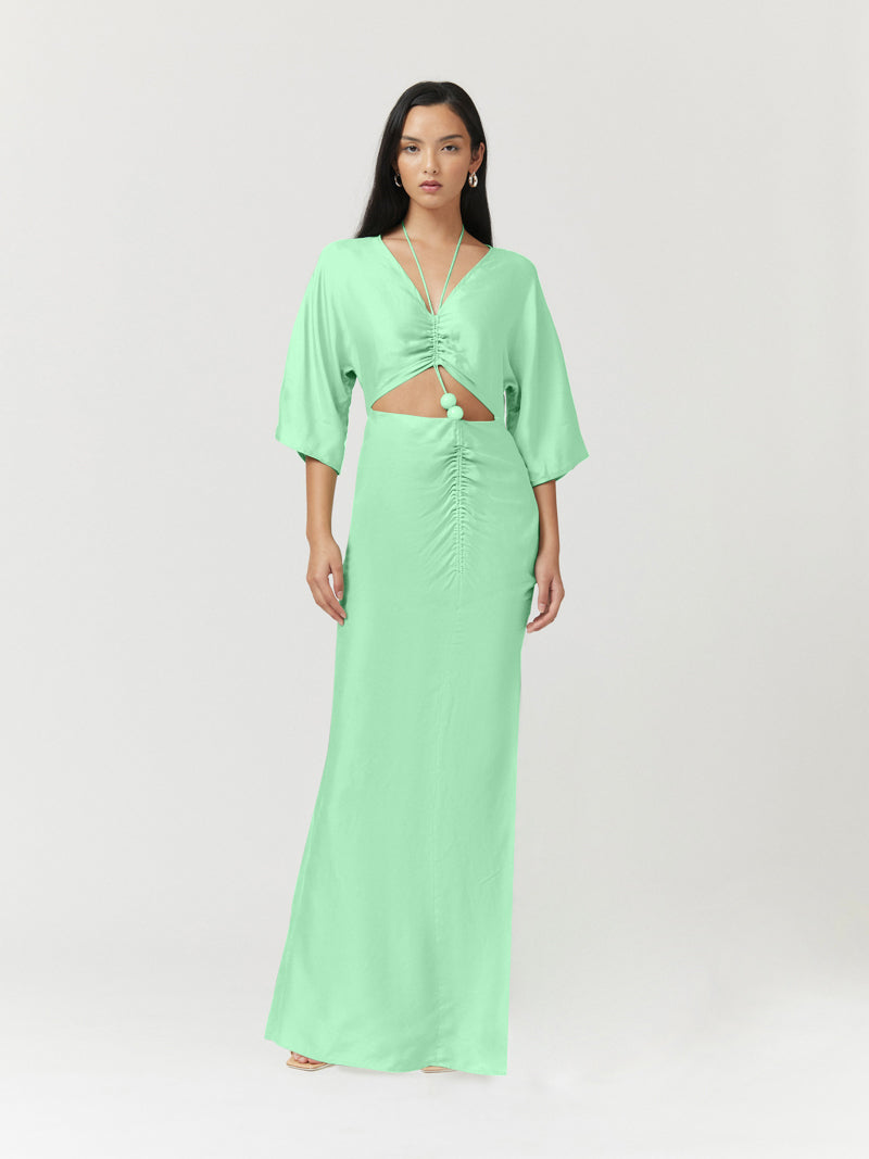 HALLEY ROUCHED MAXI DRESS - APPLE GREEN  Ruby's Boutique