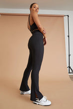 Load image into Gallery viewer, Eco Rib V Waist Split Flare in Black