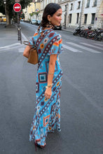Load image into Gallery viewer, Blue Multi Print Mesh Dress
