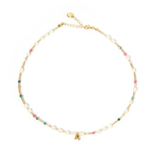 Load image into Gallery viewer, BEADED GEMSTONE & PEARL INITIAL NECKLACE