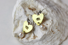 Load image into Gallery viewer, Flick Heart and Pearl Earrings, Brass, Silver & Fresh Water Pearl