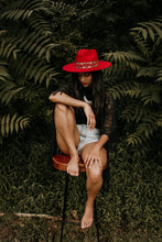 Load image into Gallery viewer, Fedora suede “Audrey” in cherry color/ large brim/ special edition