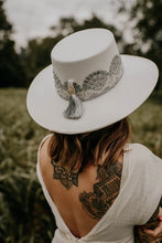 Load image into Gallery viewer, Bridal collection boater “I DO” in white/ Silver
