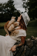 Load image into Gallery viewer, Bridal collection boater “I DO” in white/ Silver