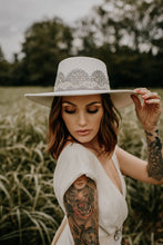 Load image into Gallery viewer, Bridal collection boater “I DO” in white/ Silver