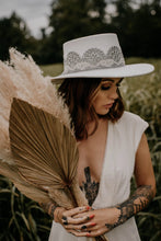 Load image into Gallery viewer, Bridal collection boater “I DO” in white/ Silver