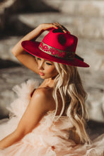 Load image into Gallery viewer, Fedora suede “Audrey” in cherry color/ large brim/ special edition