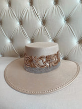 Load image into Gallery viewer, Bridal collection luxury boater hat “THE BRIDE” in ivory/gold/silver