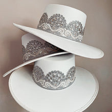 Load image into Gallery viewer, Bridal collection boater “I DO” in white/ Silver