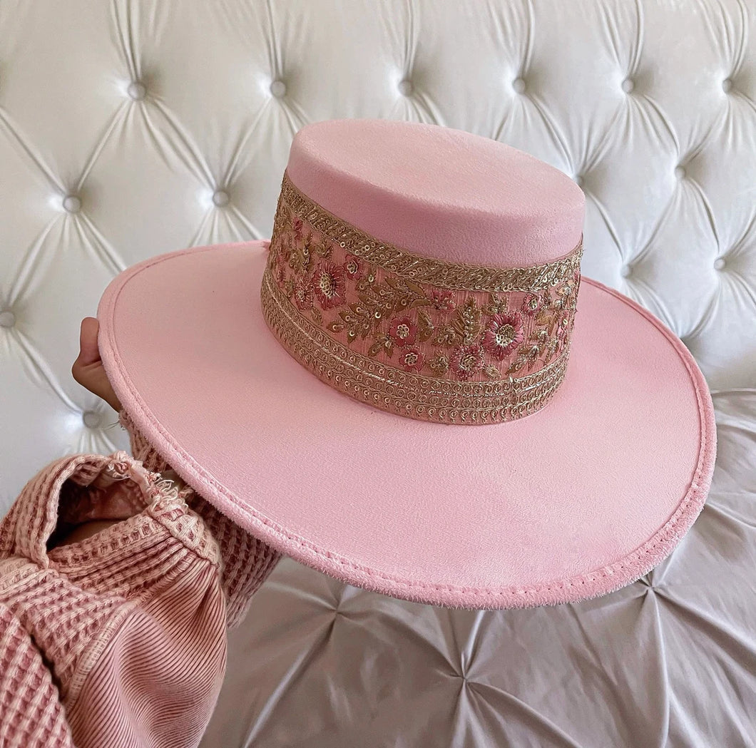 Boater hat “MIA” in cherry blossom