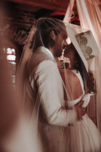 Load image into Gallery viewer, Bridal collection boater suede hat “I DO” in ivory/gold