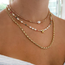 Load image into Gallery viewer, BEADED GEMSTONE & PEARL INITIAL NECKLACE