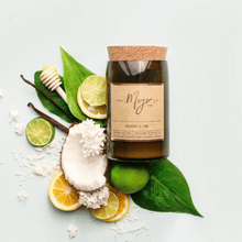 Load image into Gallery viewer, COCONUT & LIME - Reclaimed Wine Bottle Soy Wax Candle