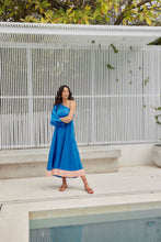 Load image into Gallery viewer, Molten Dress in Ocean Blue/Apricot Linen
