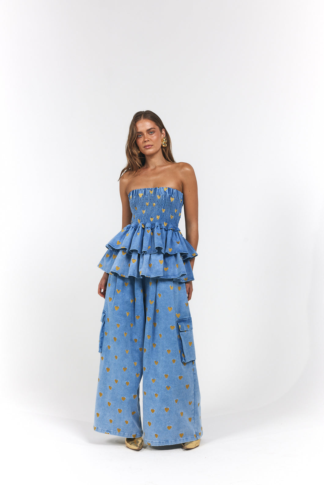 La Bohème Girls Mia Mini Multi Wear Skirt/Top Denim Hearts