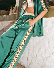 Load image into Gallery viewer, GREEN SATIN &quot;DIAMOND&quot; VACAY PANTS
