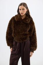 Load image into Gallery viewer, Hailey Faux Fur Bomber Jacket - Chocolate Leopard
