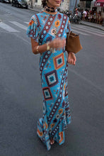 Load image into Gallery viewer, Blue Multi Print Mesh Dress
