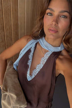 Load image into Gallery viewer, Chocolate Blue Lace Top
