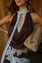 Load image into Gallery viewer, Chocolate Blue Lace Top
