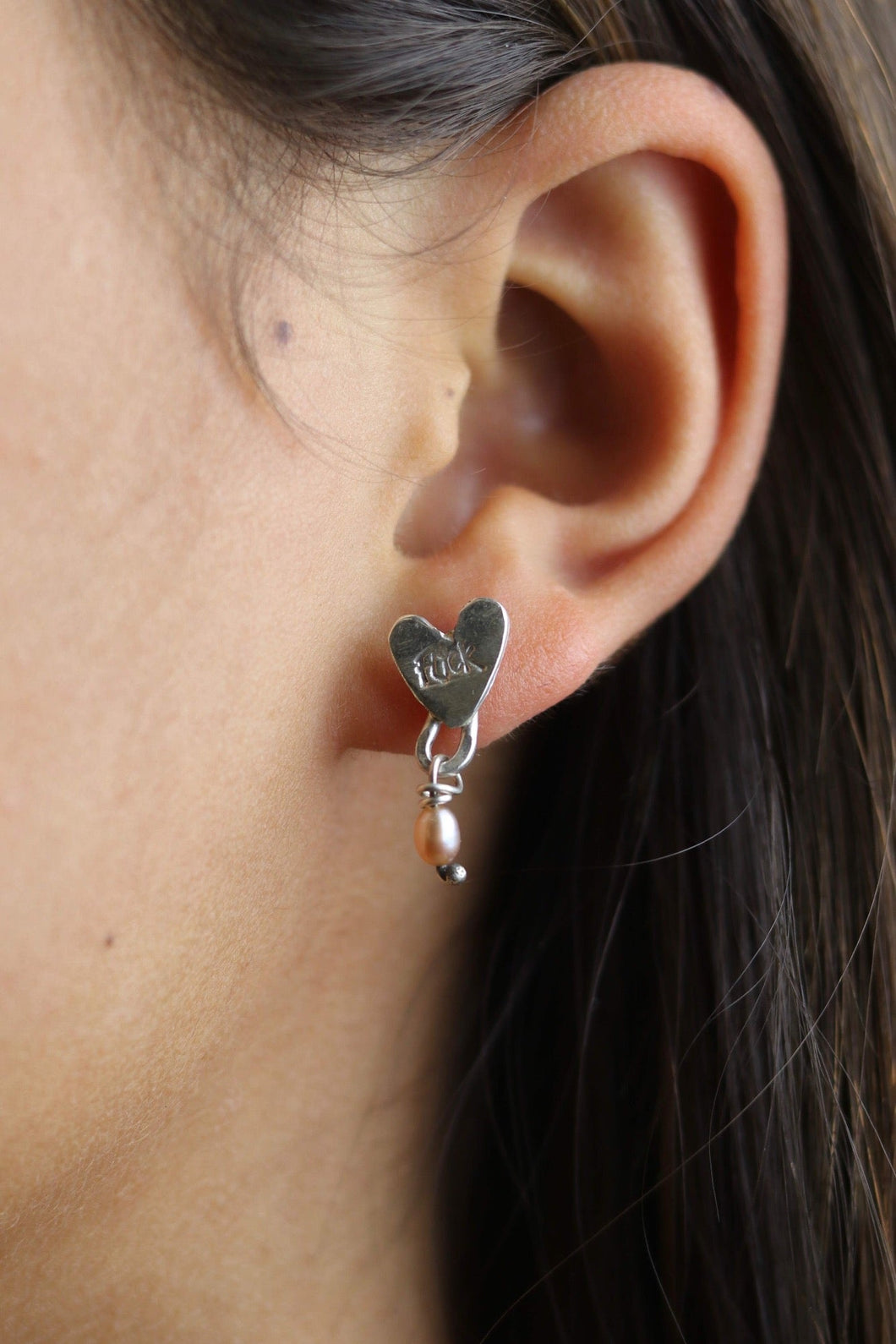 Heart Stud, Silver and Pearl