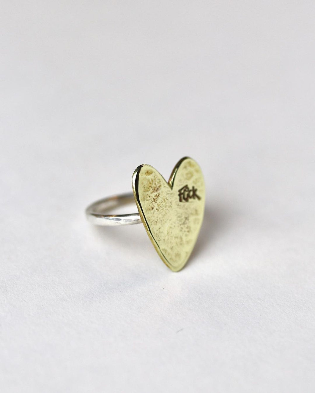 Flick Heart Ring, Brass and Silver