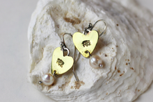 Load image into Gallery viewer, Flick Heart and Pearl Earrings, Brass, Silver &amp; Fresh Water Pearl
