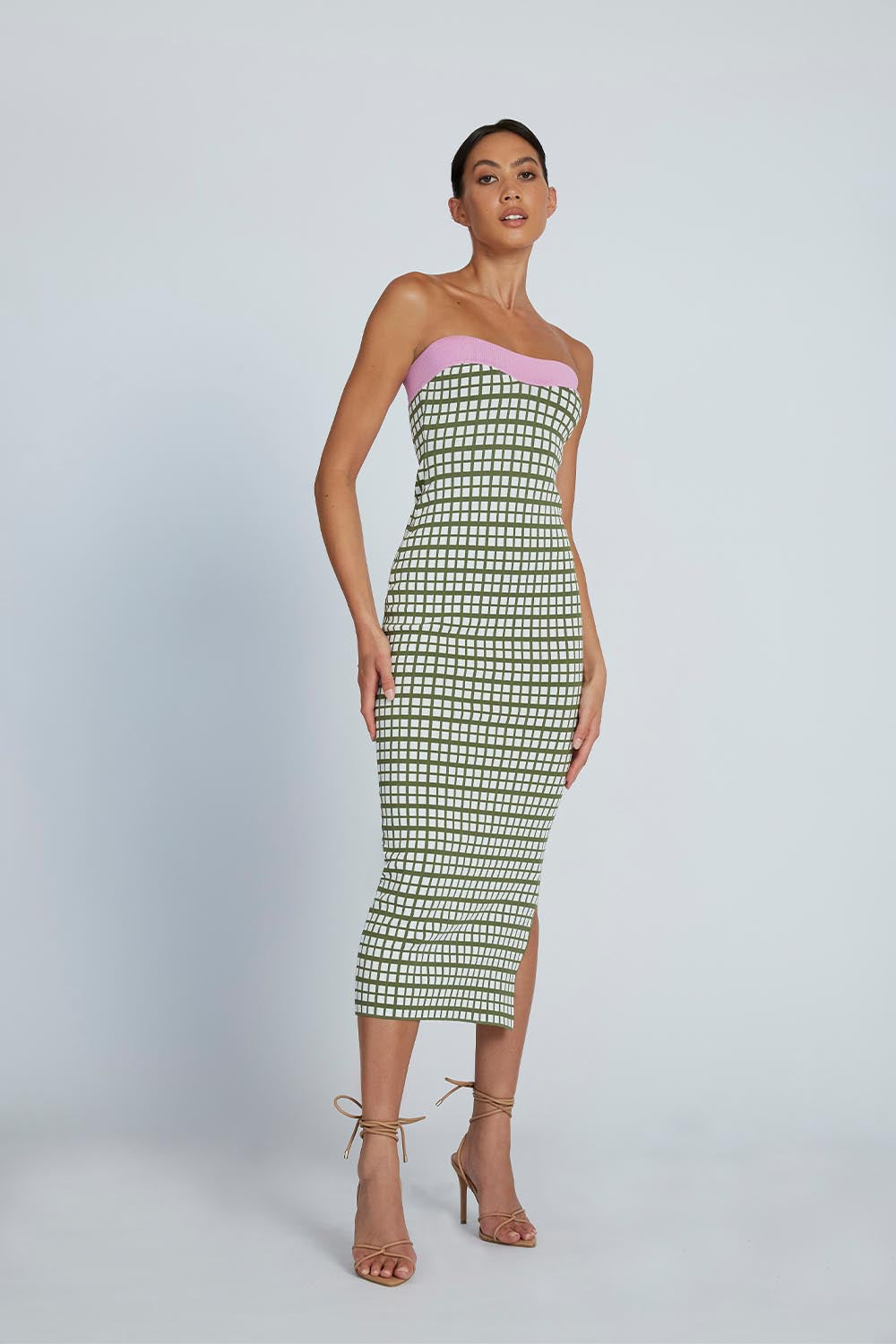 ISABELLA CHECK STRAPLESS KNIT