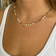 Load image into Gallery viewer, BEADED GEMSTONE &amp; PEARL INITIAL NECKLACE
