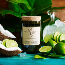 Load image into Gallery viewer, COCONUT &amp; LIME - Reclaimed Wine Bottle Soy Wax Candle
