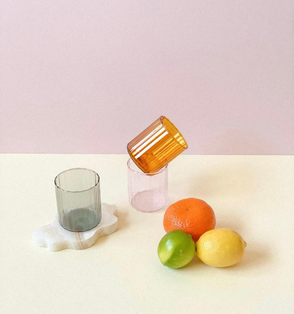 Ribbed Glass Tumbler in Pink
